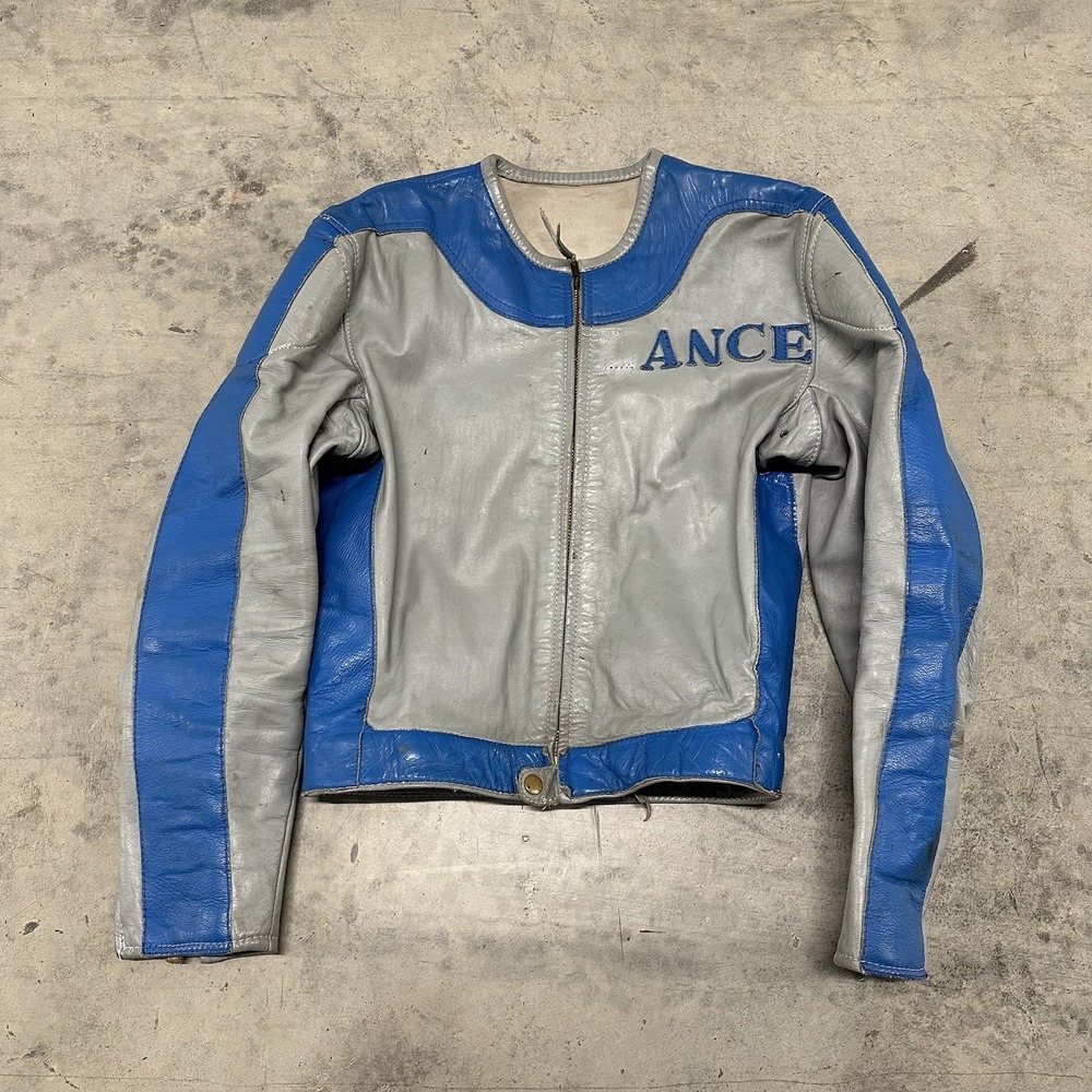 Vintage 1960s Lancer‎ Motorcycle Racing Jacket Leather Cafe Racer Talon Zip